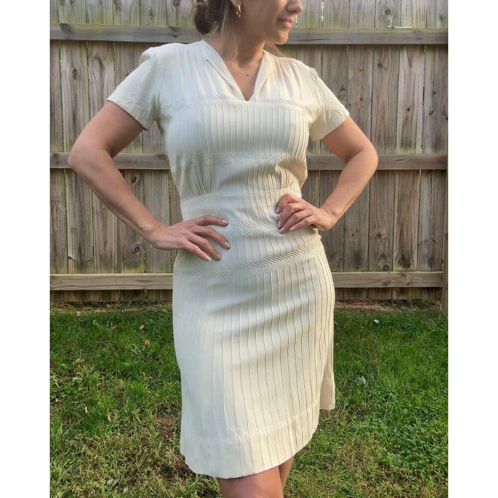 Vintage Cream Midi Dress — Quiet Luxury Minimal Romantic